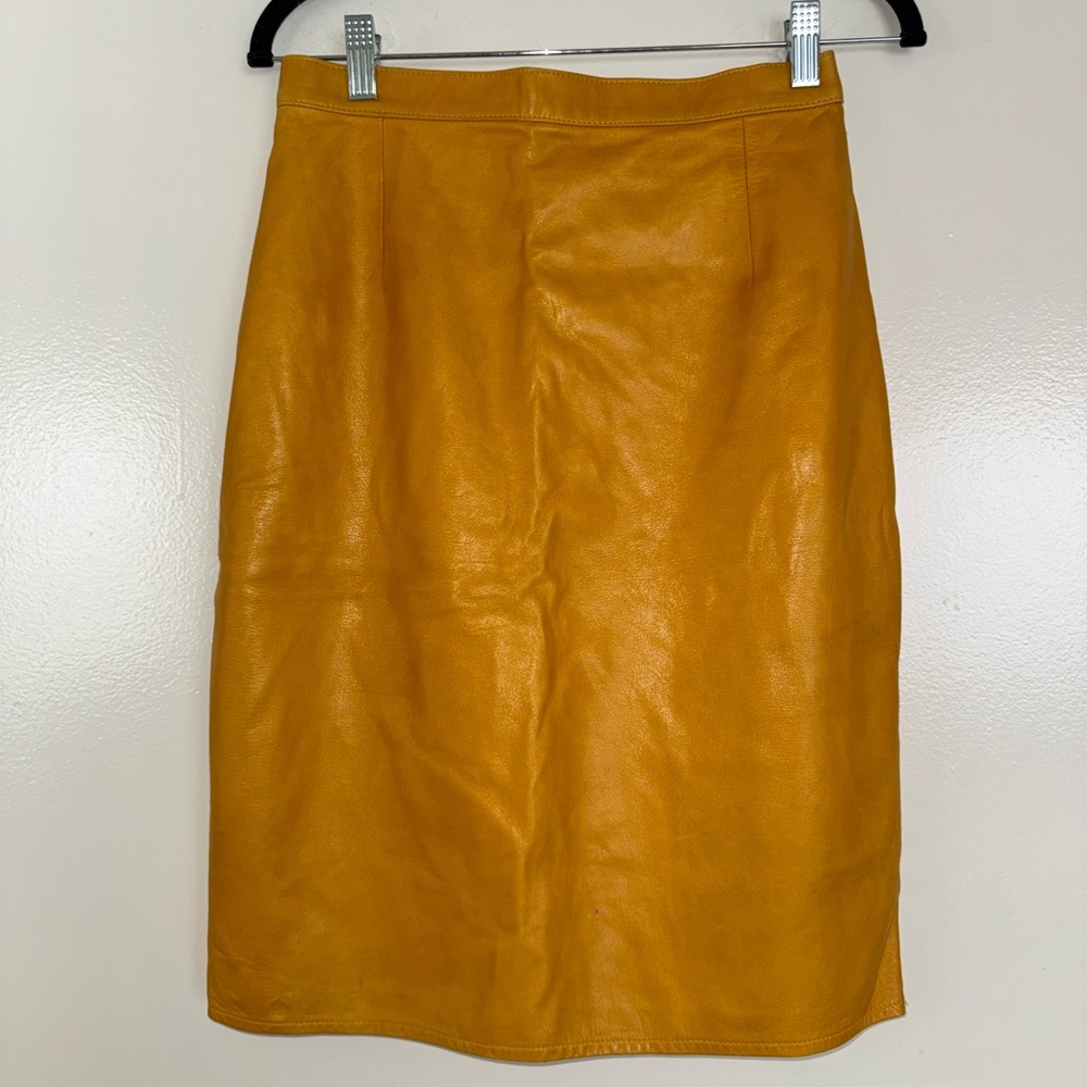 Mustard Yellow Leather Pencil Skirt